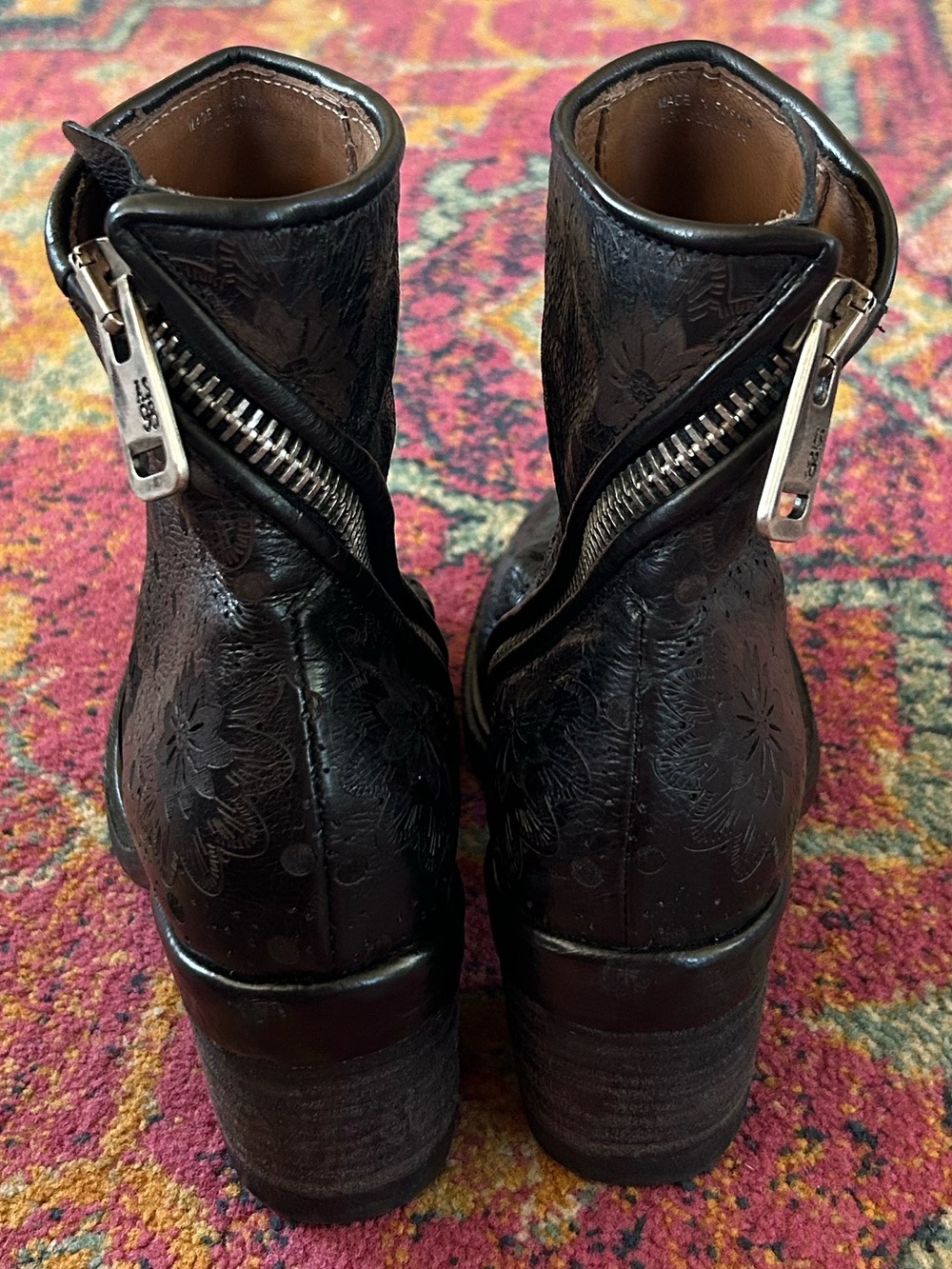 A.S.98 | Women’s Black Floral Embossed Leather Jase Wrap Zip Ankle Boots Size 6 - Picture 11 of 16